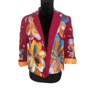 Anthropologie Ett:twa Woodstock Embroidered Floral Blazer Size Small 3/4 Sleeves